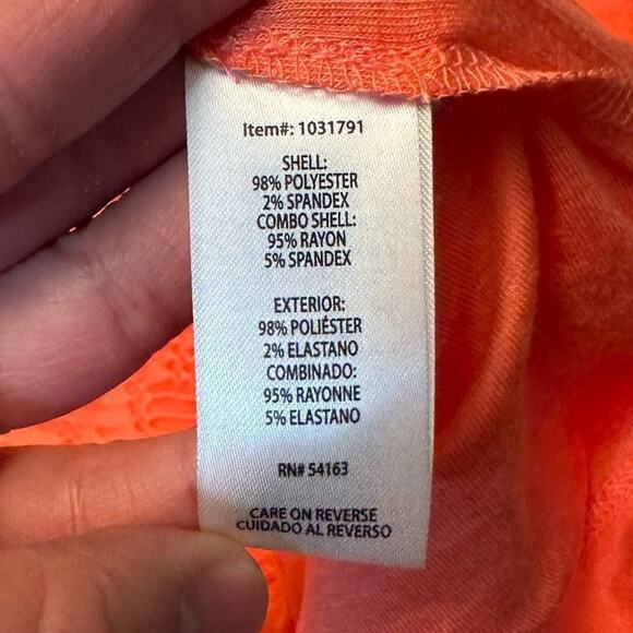 Calvin Klein Women's Medium Fitted Orange Blouse Short Sleeve Top Floral Lined - Picture 3 of 5